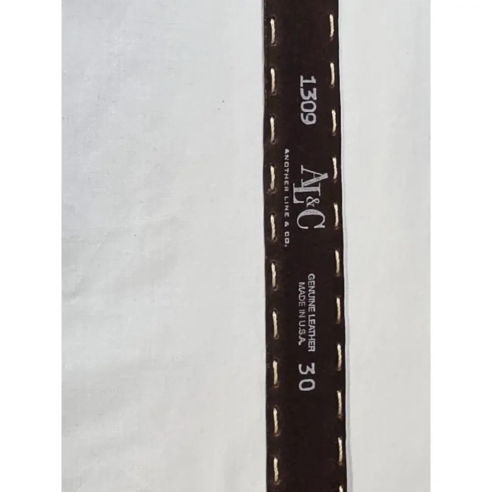 AL&C Another Line & Co Leather Belt Size 30 Brown Whip Stitch Made USA 1309